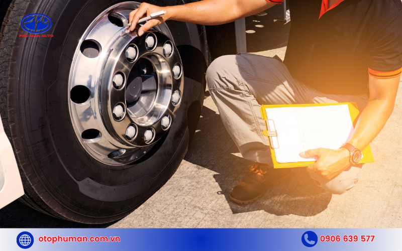 Kiểm tra bánh xe trước khi lái xe chở hàng tránh bị mòn, nứt